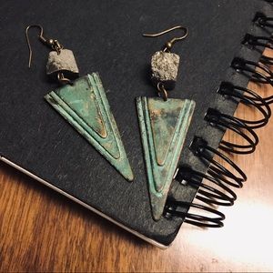 EARRINGS 🦚 Silver Druzy Triangle Drop Earrings